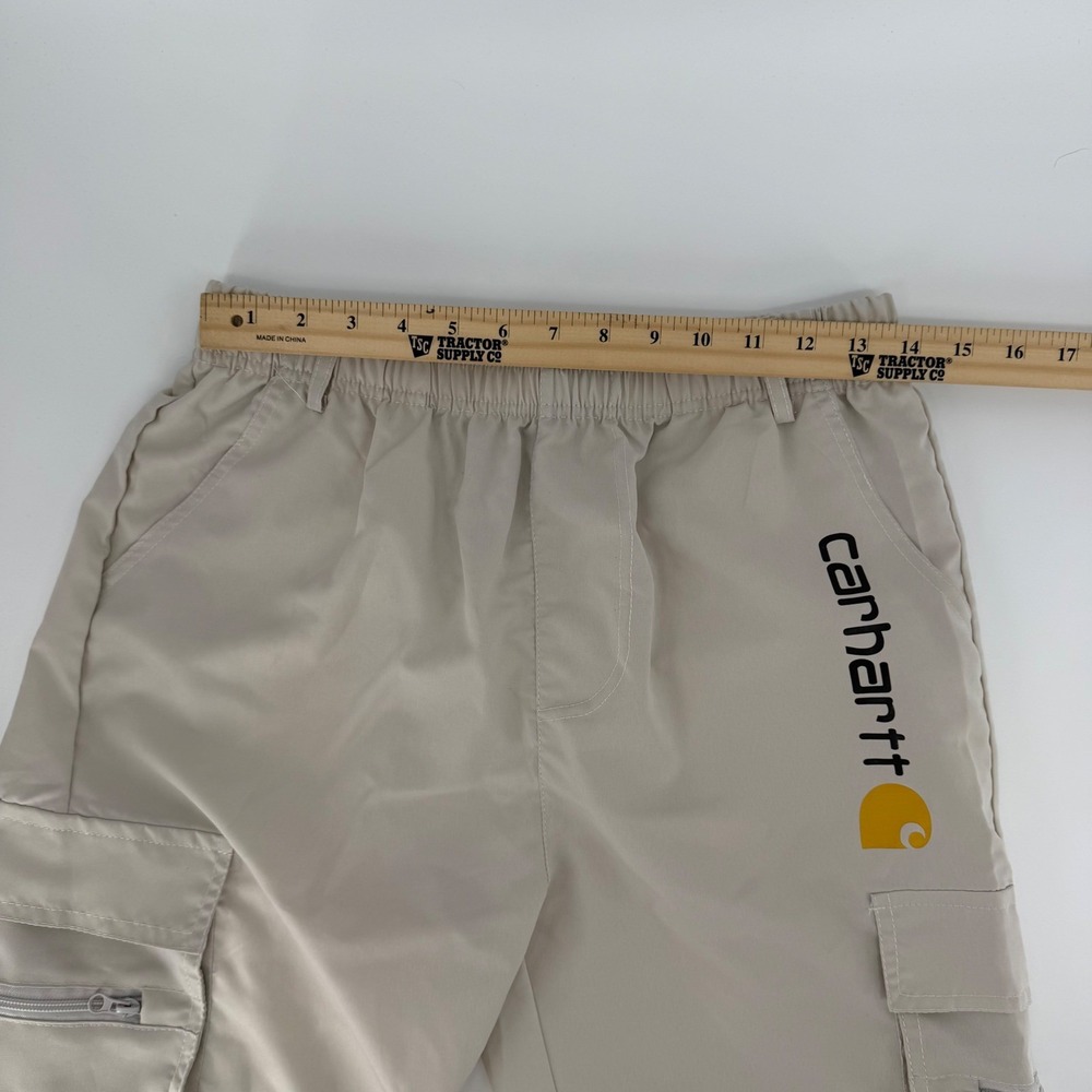 Carhartt Mens Cargo Shorts Tan Beige Elastic Waist Logo Polyester Size Large - Picture 4 of 10
